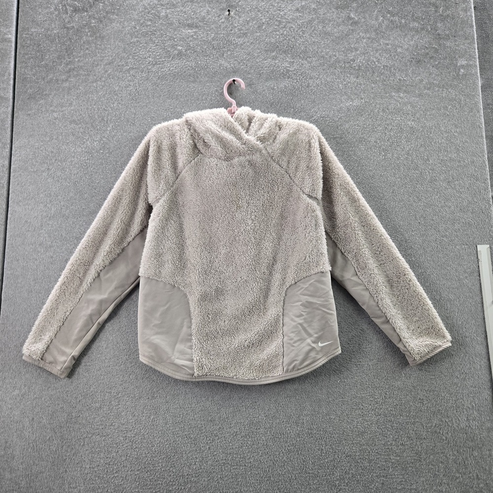 Nike Women Sweatshirt M Beige‎ Fleece Sherpa Activewear Logo Long Sleeve